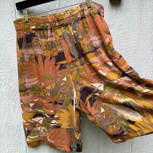 Vintage 80s Karen Kane Ultra High Waist Floral Pleated Gaucho Short Pants 6 - Picture 5 of 8